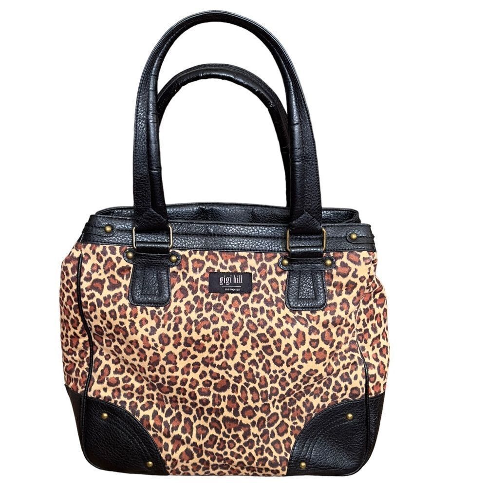 Gigi Hill Large Animal Print & Black Purse Tote Handbag